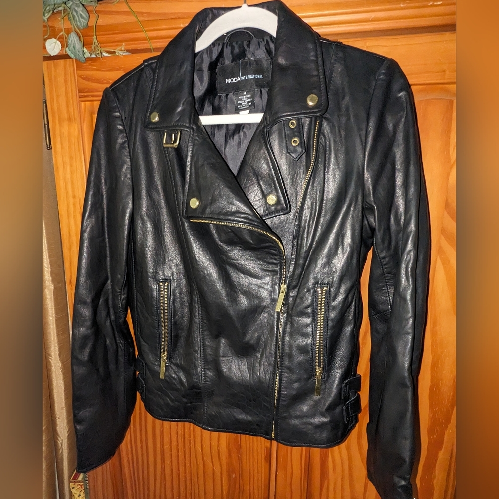 Moda International black leather jacket. Size M